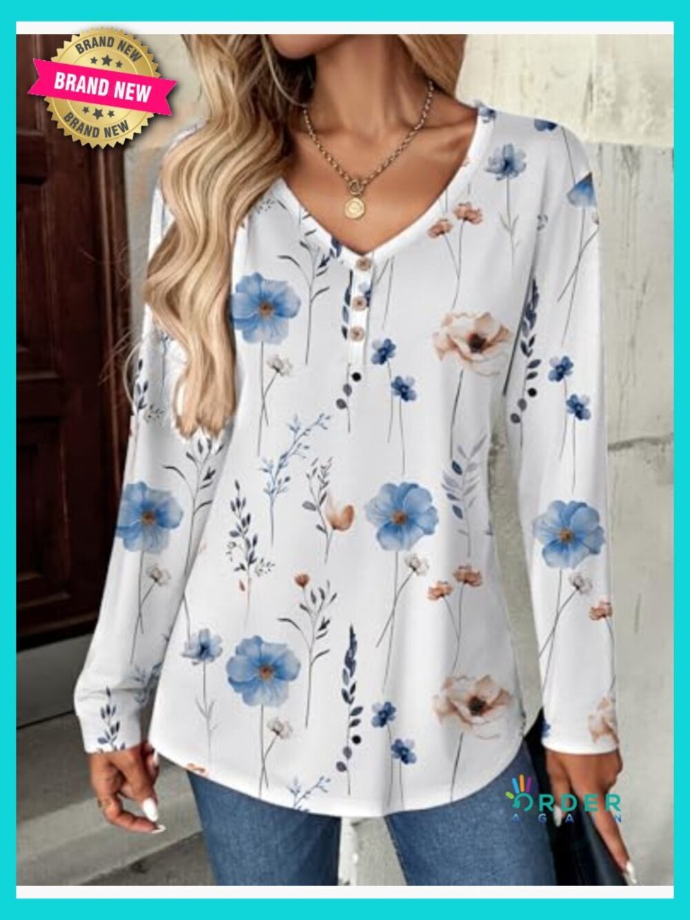 V Neck Loose Fit Long Sleeve Blouse Business Casual Floral Print Work Top - Picture 5 of 7